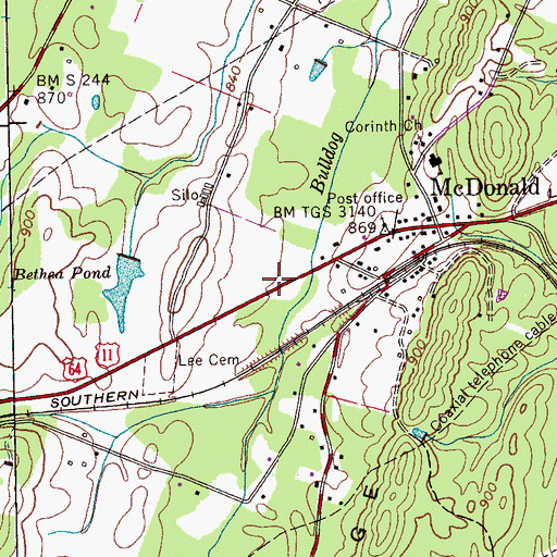 Topographic Map of McDonald Post Office, TN
