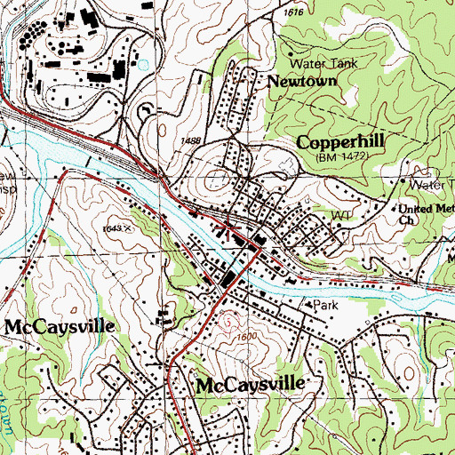 Topographic Map of Copperhill Post Office, TN