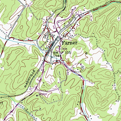 Topographic Map of Farner Post Office, TN