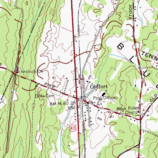 Topographic Map of Old Fort Post Office, TN