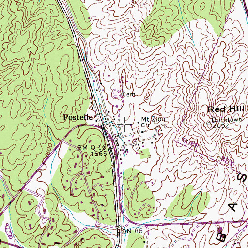 Topographic Map of Postelle Post Office, TN