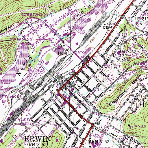 Topographic Map of Erwin Post Office, TN