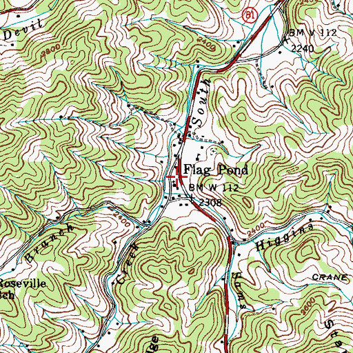 Topographic Map of Flag Pond Post Office, TN