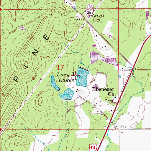 Topographic Map of Lazy V Ranch Dam, AL