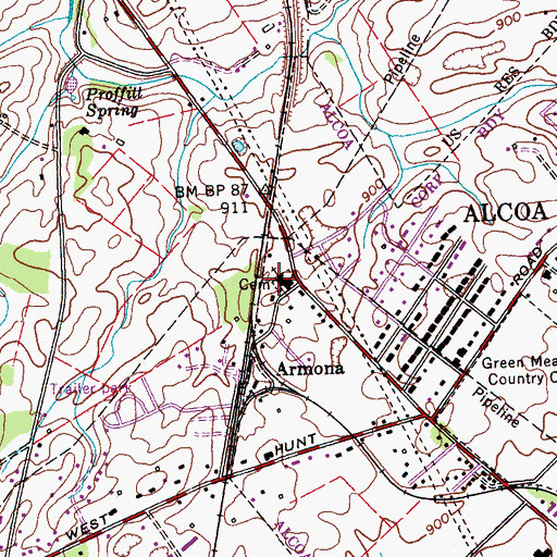 Topographic Map of Armona Baptist Church, TN