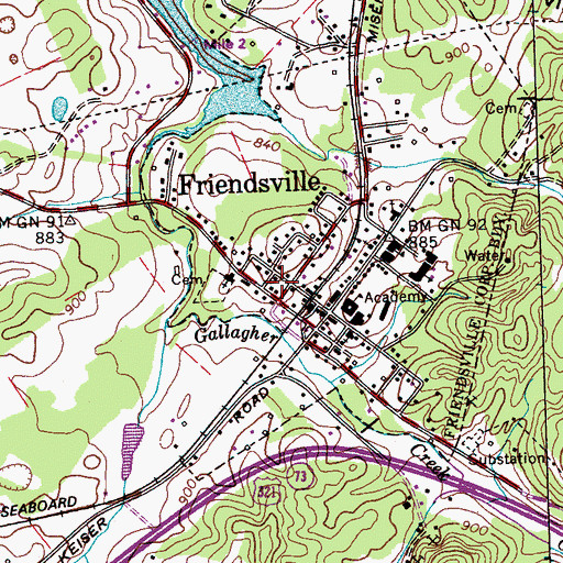 Topographic Map of Friendsville Post Office, TN