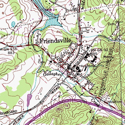 Topographic Map of Friendsville Post Office, TN