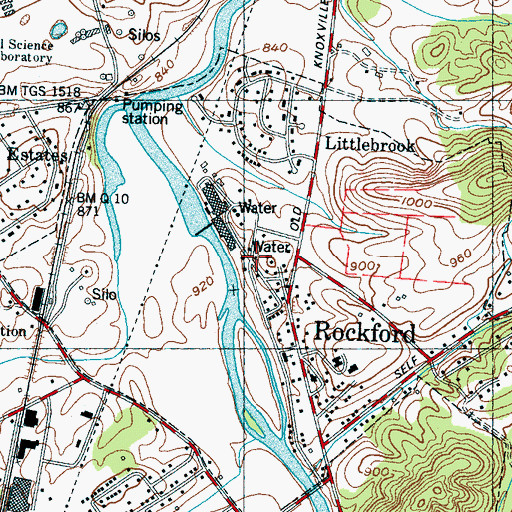 Topographic Map of Rockford Post Office, TN