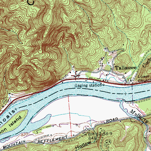 Topographic Map of Tallassee Post Office, TN