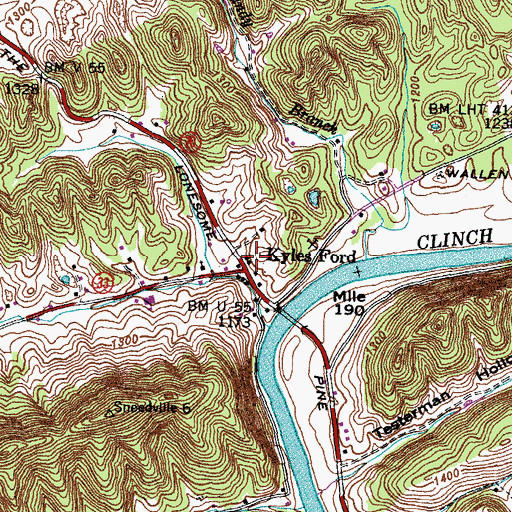 Topographic Map of Kyles Ford Post Office, TN