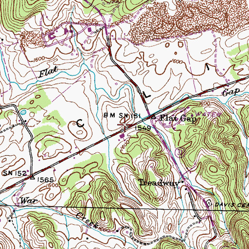 Topographic Map of Treadway Post Office, TN