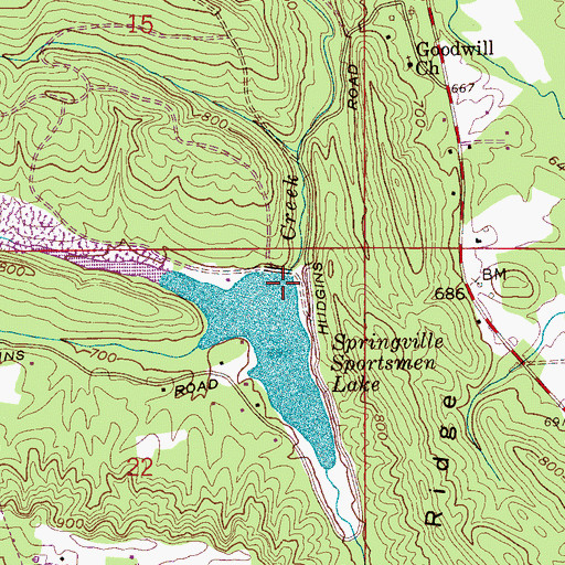 Topographic Map of Springville Sportsman Dam, AL