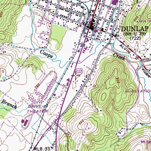 Topographic Map of Dunlap Post Office, TN