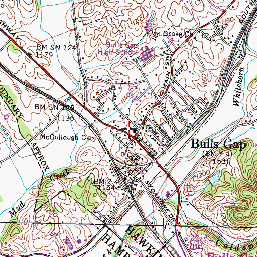 Topographic Map of Bulls Gap Post Office, TN