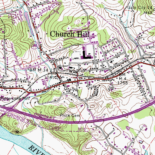 Topographic Map of Church Hill Post Office, TN