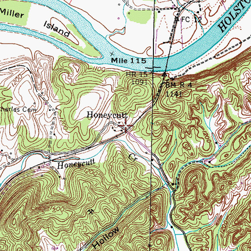 Topographic Map of Honeycutt Post Office (historical), TN