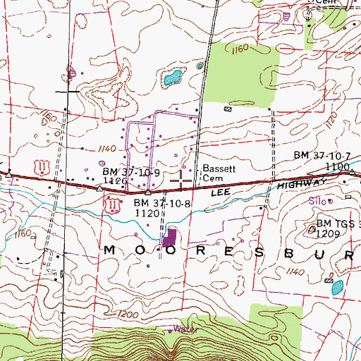 Topographic Map of Mooresburg Post Office, TN