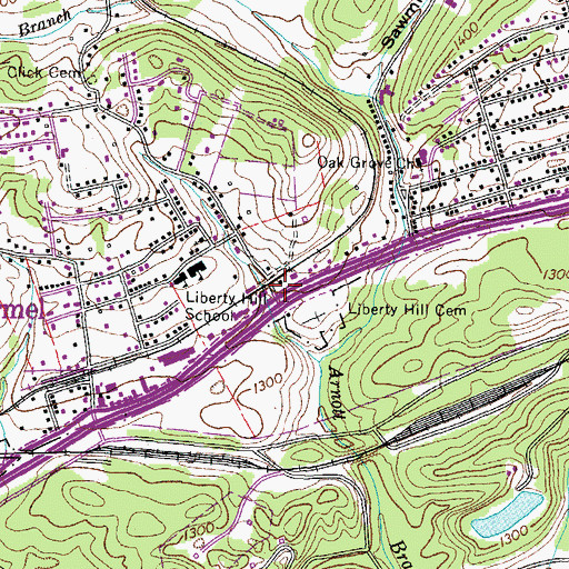 Topographic Map of Mount Carmel Post Office, TN