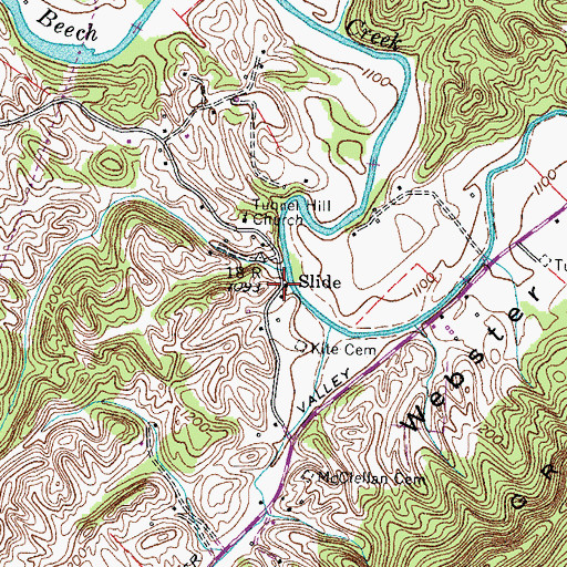 Topographic Map of Slide Post Office (historical), TN