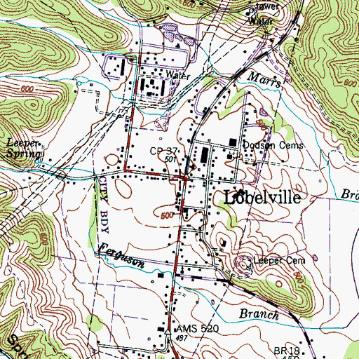Topographic Map of Lobelville Post Office, TN