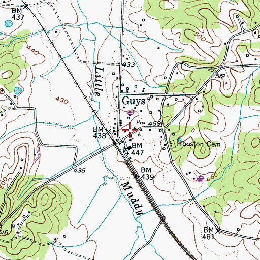 Topographic Map of Guys Post Office, TN