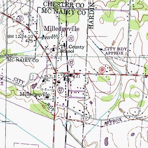 Topographic Map of Milledgeville Post Office, TN