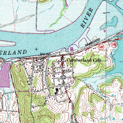 Topographic Map of Cumberland City Post Office, TN