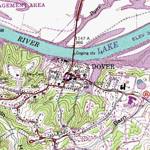 Topographic Map of Dover Post Office, TN