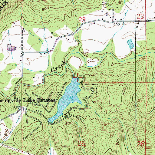 Topographic Map of Springville Estate Dam, AL