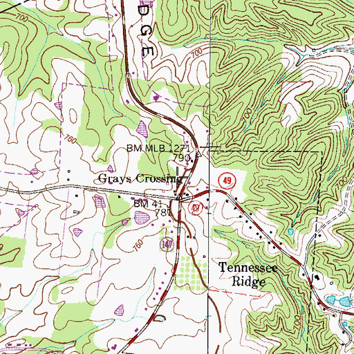 Topographic Map of Tennessee Ridge Post Office, TN