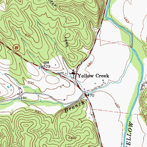 Topographic Map of Yellow Creek High School (historical), TN