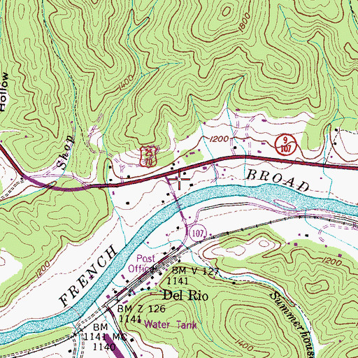 Topographic Map of Del Rio Post Office, TN