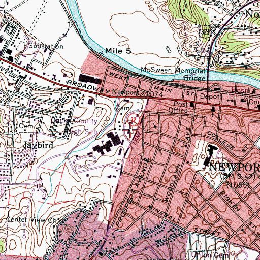 Topographic Map of Newport Post Office, TN