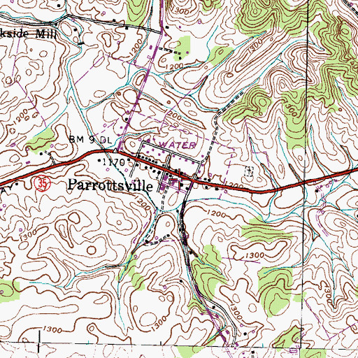 Topographic Map of Parrottsville Post Office, TN