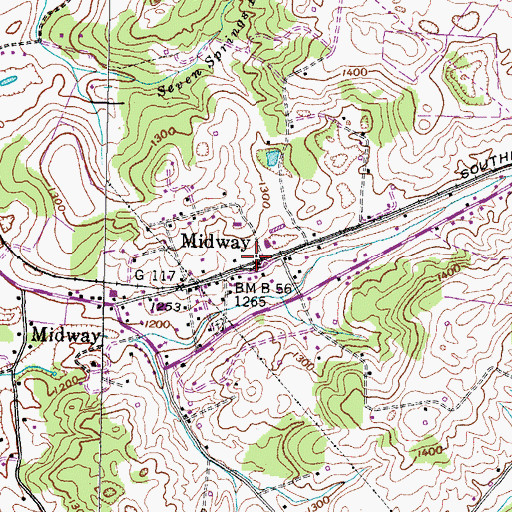 Topographic Map of Midway Post Office, TN