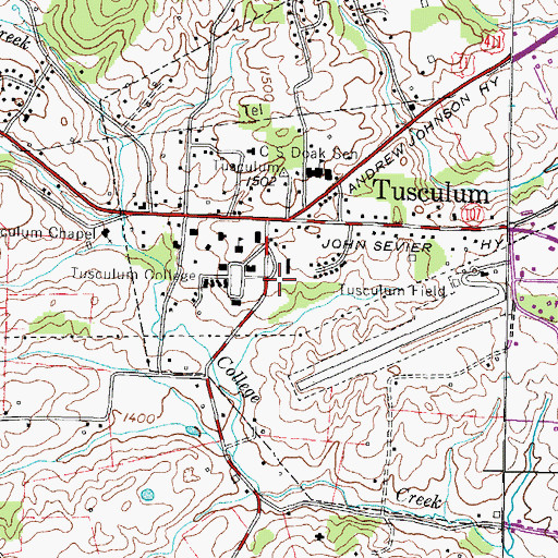 Topographic Map of Tusculum College Post Office, TN