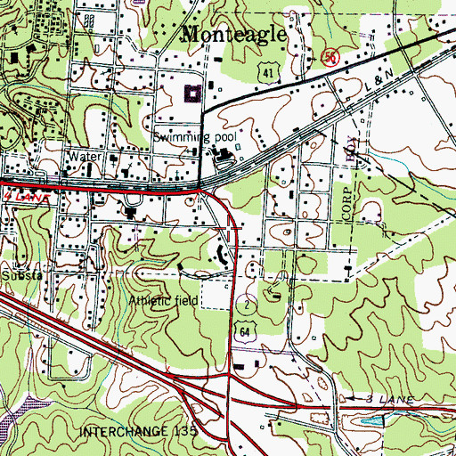 Topographic Map of Monteagle Post Office, TN