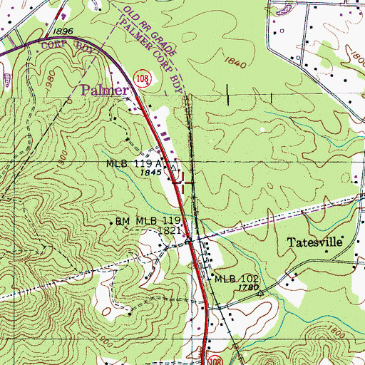 Topographic Map of Palmer Post Office, TN