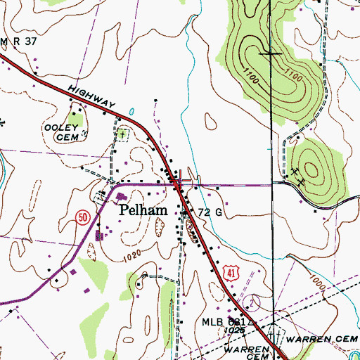Topographic Map of Pelham Post Office, TN