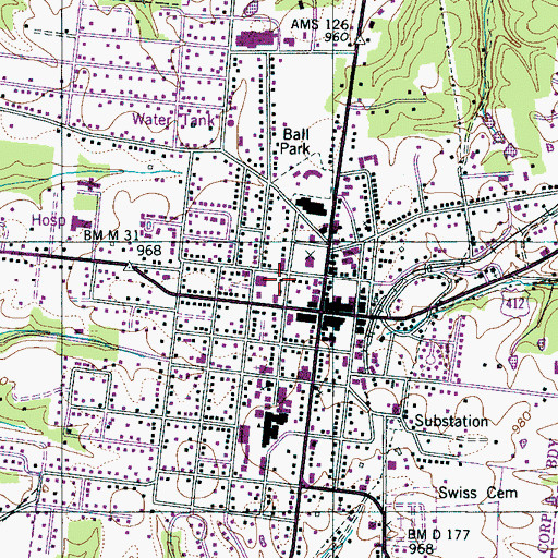 Topographic Map of Hohenwald Post Office, TN