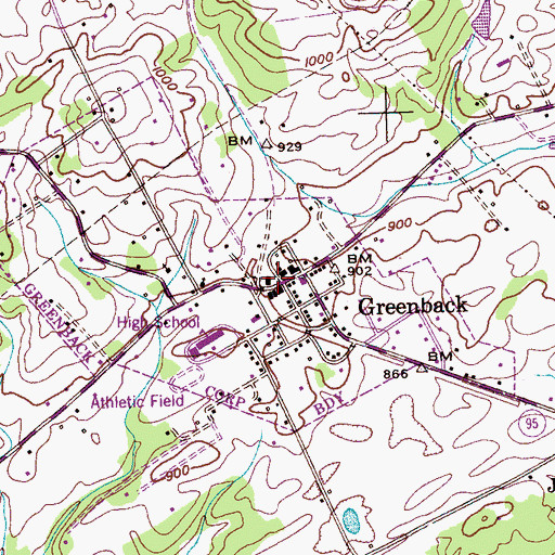 Topographic Map of Greenback Post Office, TN
