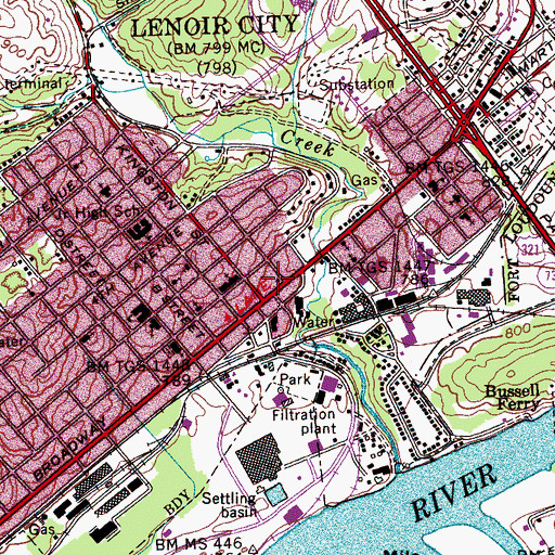 Topographic Map of Lenoir City Post Office, TN