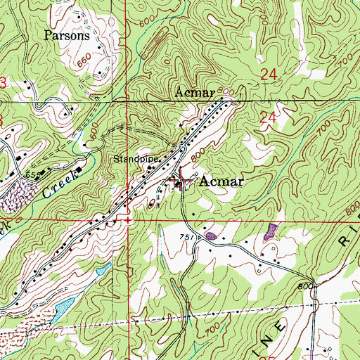 Topographic Map of Acmar Church, AL