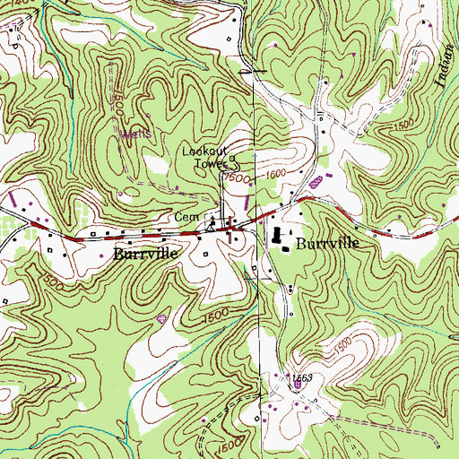 Topographic Map of Burrville Post Office, TN