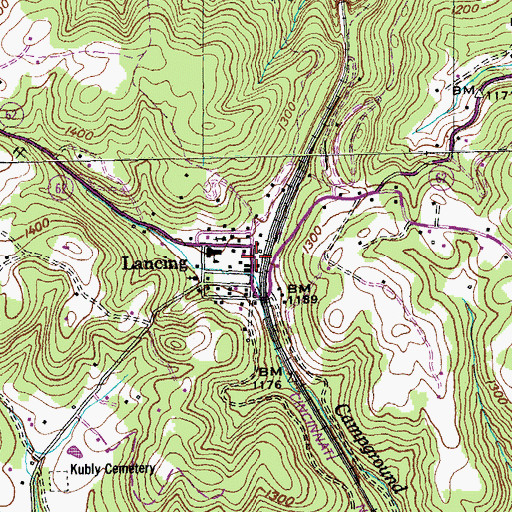 Topographic Map of Lancing Post Office, TN