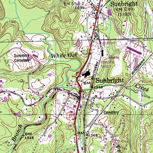 Topographic Map of Sunbright Post Office, TN