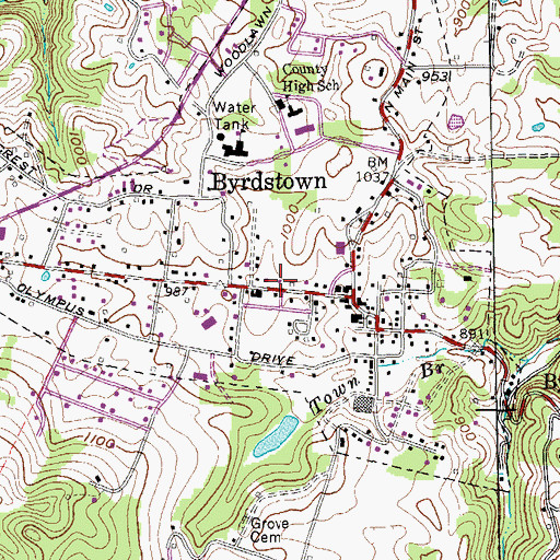 Topographic Map of Byrdstown Post Office, TN
