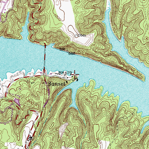 Topographic Map of Sunset Dock, TN