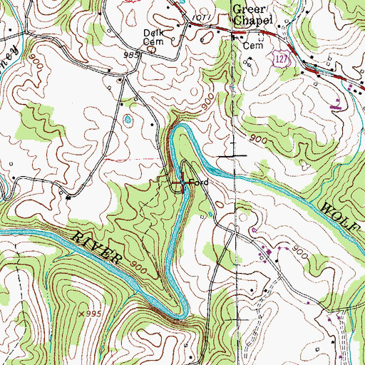 Topographic Map of Riley Ford, TN