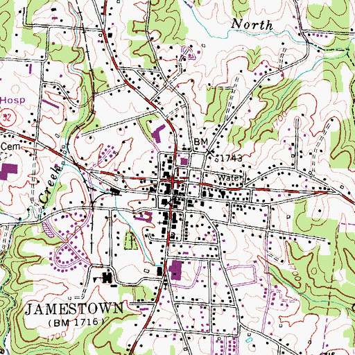 Topographic Map of Jamestown Post Office, TN